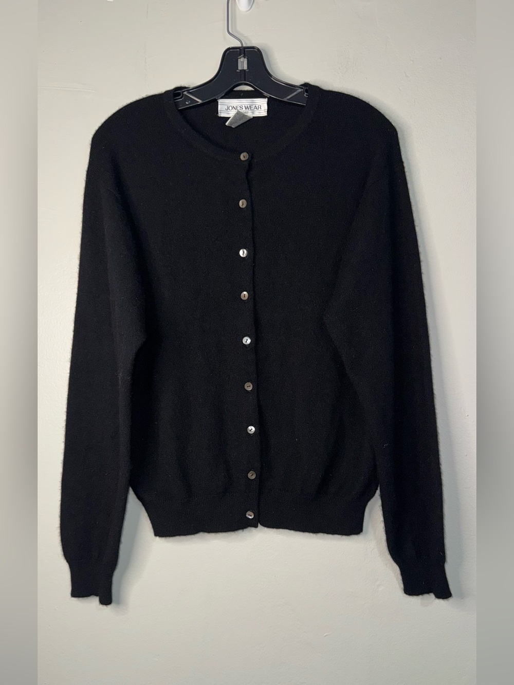 Jones Wear Sport Cashmere Black Button-Front Crewneck Cardigan